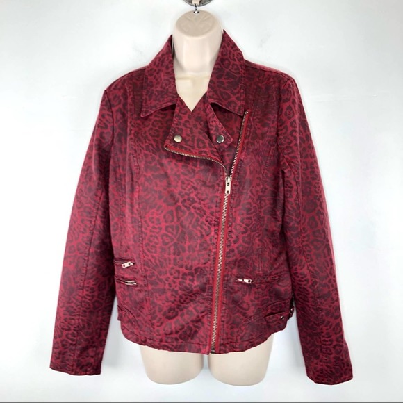Kut from the Kloth Jackets & Blazers - Kut from the Kloth faux red leather moto jacket leopard print womens large